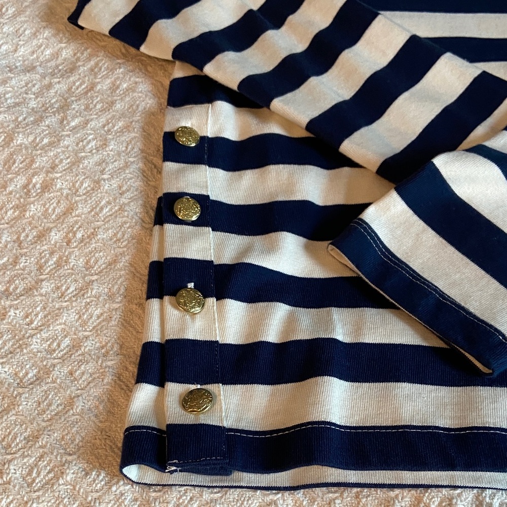 J. Crew Navy and White Striped Long Sleeve Top - Picture 3 of 3